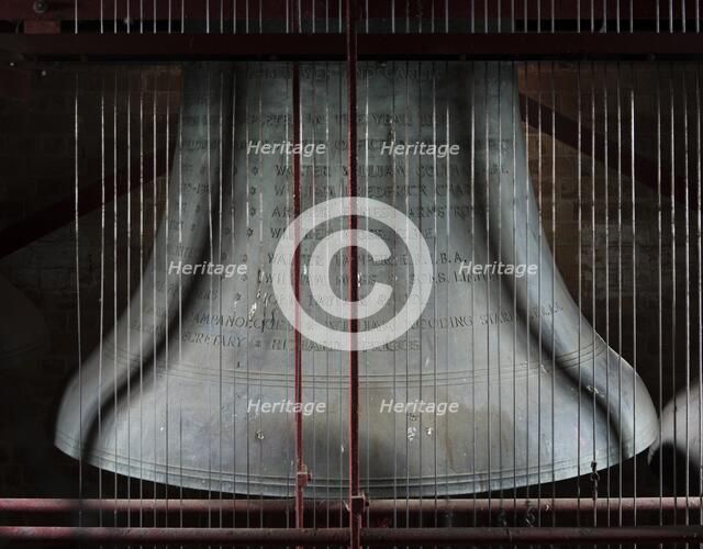 Bell in the Carillon War Memorial Tower, Queen's Park, Loughborough, Leicestershire, 2017. Creator: James O Davies.