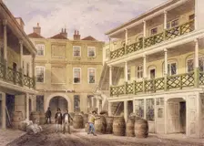 Bell Inn, Aldersgate Street, London, 1857. Artist: Thomas Hosmer Shepherd