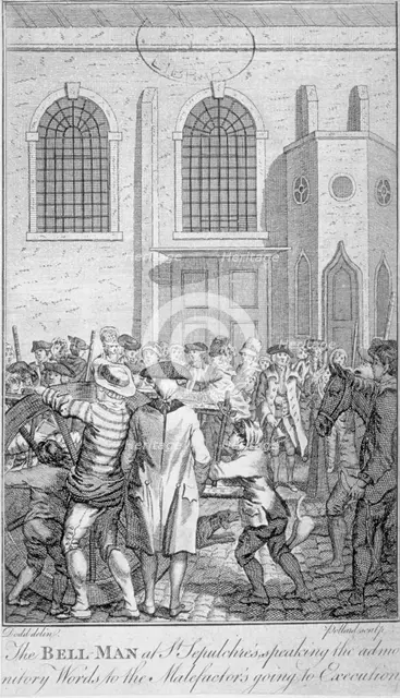 Bell Man at St Sepulchre Church, City of London, 1785. Artist: James Pollard
