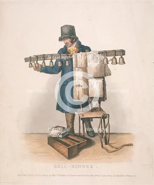 Bell-ringer with the stand for his bells, 1820. Artist: Thomas Lord Busby