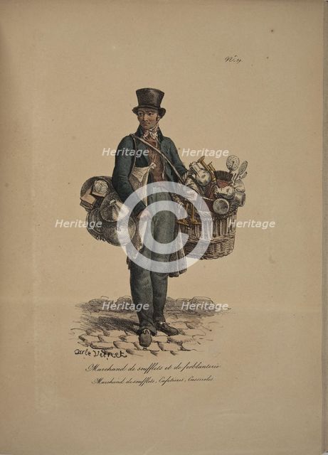 Bellows seller. From the Series "Cris de Paris" (The Cries of Paris), 1815. Creator: Vernet, Carle (1758-1836).