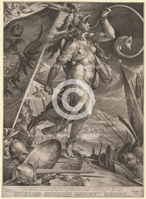 Bellona Leading the Armies of the Emperor against the Turks, 1600. Creator: Jan Muller (Dutch, 1571-1628).