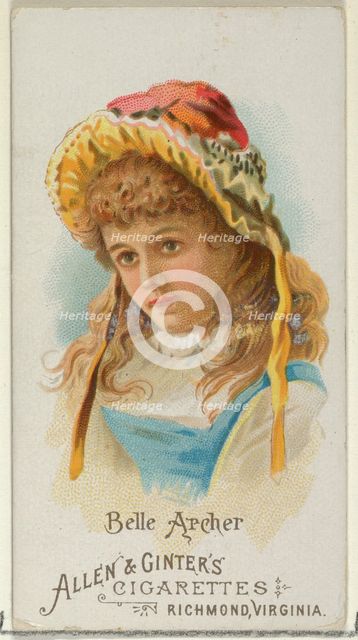 Belle Archer, from World's Beauties, Series 1 (N26) for Allen & Ginter Cigarettes, 1888., 1888. Creator: Allen & Ginter.