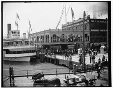 Belle Isle ferry dock, Woodward Av., Detroit, between 1890 and 1901. Creator: Unknown