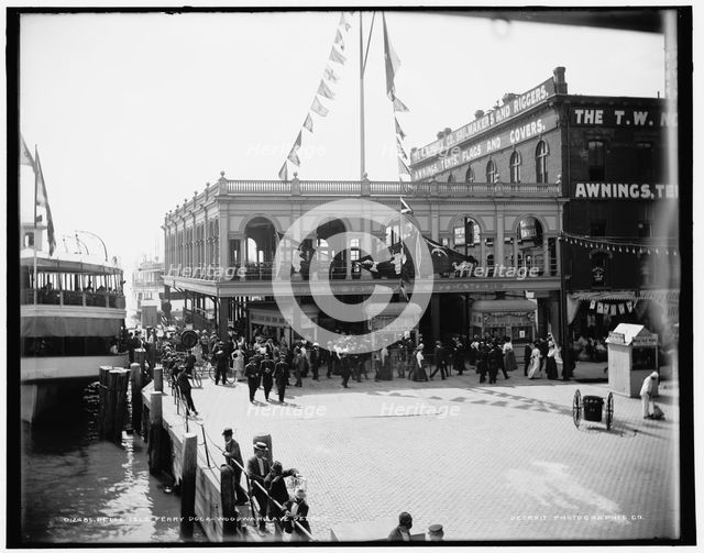 Belle Isle ferry dock, Woodward Av., Detroit, between 1890 and 1901. Creator: Unknown.