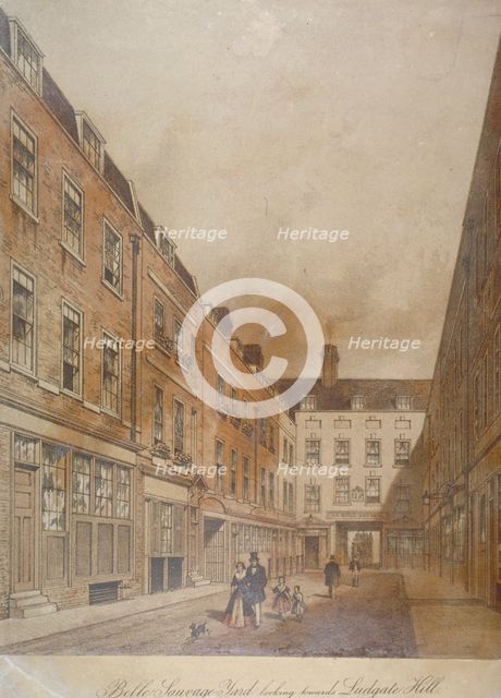 Belle Sauvage Yard, looking towards Ludgate Hill, City of London, 1845. Artist: Anon