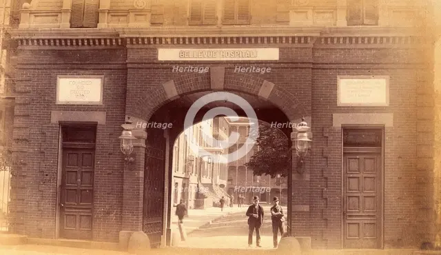 Bellevue Hospital, New York City: the entrance gateway. Creator: Unknown.