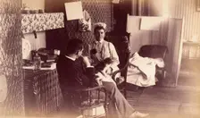 Bellevue Hospital, New York City: a nurse's sitting room (?), or end of ward..., 1885-1898. Creator: Unknown