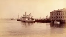 Bellevue Hospital, New York City: a quay on the East River near the hospital, with..., 1885-1898. Creator: Unknown