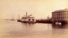 Bellevue Hospital, New York City: a quay on the East River near the hospital, with..., 1885-1898. Creator: Unknown