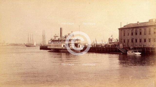Bellevue Hospital, New York City: a quay on the East River near the hospital, with..., 1885-1898. Creator: Unknown.