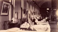 Bellevue Hospital, New York City: a ward for male patients with case-notes..., c1885/1898. Creator: Unknown
