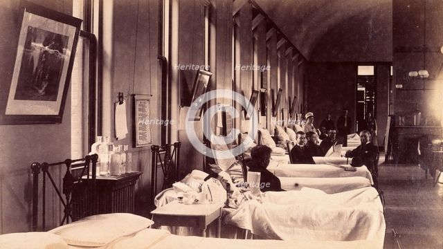 Bellevue Hospital, New York City: a ward for male patients with case-notes...,  c1885/1898. Creator: Unknown.