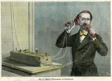 Bell's telephone in operation late 19th century.Artist: Gilbert