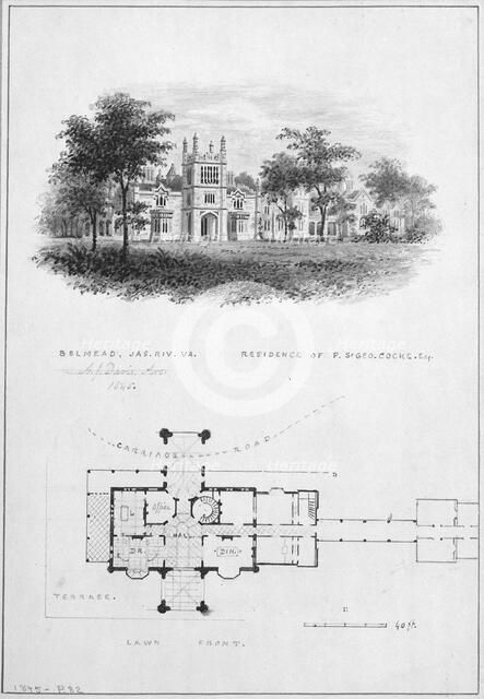 Belmead, James River, Virginia, Residence of Philip St. George Cocke..., 1845. Creator: Alexander Jackson Davis.
