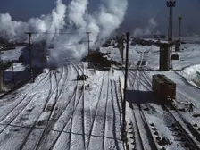 Belt Railway, looking toward the west yard of clearing yard, from bridge of hump, Chicago, Ill, 1943 Creator: Jack Delano