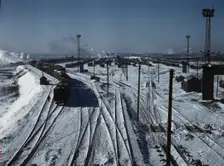 Belt Railway, looking toward the west yard of clearing yard, from bridge of hump, Chicago, Ill, 1943 Creator: Jack Delano