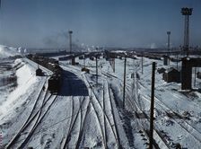 Belt Railway, looking toward the west yard of clearing yard, from bridge of hump, Chicago, Ill, 1943 Creator: Jack Delano