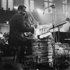 Ben Riley, BBC TV Recording "Jazz Goes to College" Cambridge, 1966. Creator: Brian Foskett
