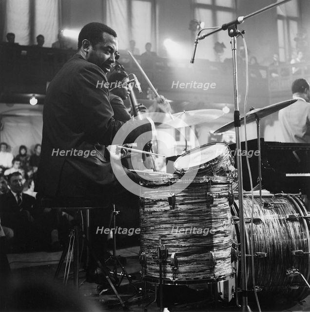 Ben Riley, BBC TV Recording "Jazz Goes to College" Cambridge, 1966. Creator: Brian Foskett.