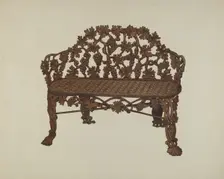 Bench in Cemetary Lot, c. 1941. Creator: Fred Hassebrock