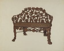 Bench in Cemetary Lot, c. 1941. Creator: Fred Hassebrock