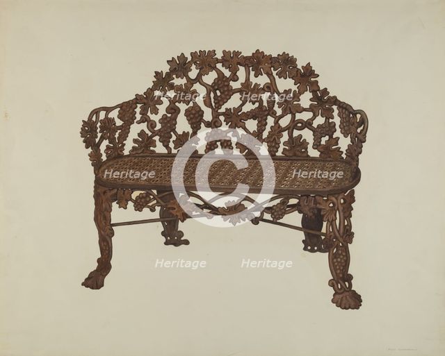 Bench in Cemetary Lot, c. 1941. Creator: Fred Hassebrock.