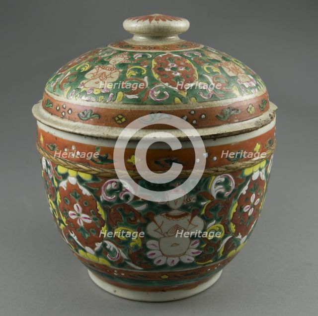 Bencharong (Five-Colored) Ware Covered Jar, Mid-19th century. Creator: Unknown.