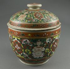 Bencharong (Five-Colored) Ware Covered Jar, Mid-19th century. Creator: Unknown