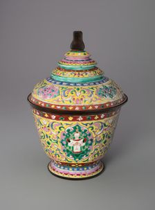 Bencharong (Five-Colored) Ware Jar with Tiered Cover, 18th/19th century. Creator: Unknown