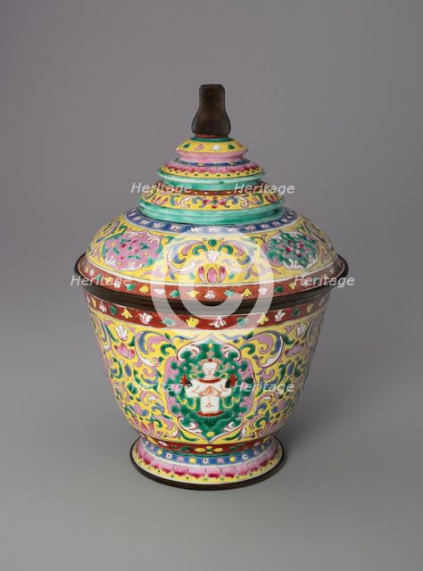 Bencharong (Five-Colored) Ware Jar with Tiered Cover, 18th/19th century. Creator: Unknown.