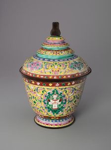 Bencharong (Five-Colored) Ware Jar with Tiered Cover, 18th/19th century. Creator: Unknown
