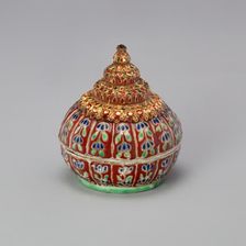 Bencharong (Five-Colored) Ware Miniature Jar with Tiered Cover, 19th century. Creator: Unknown