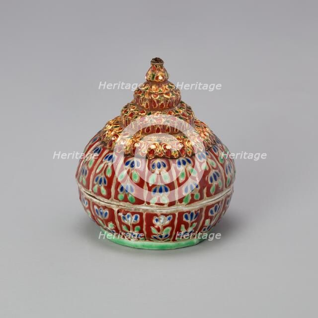 Bencharong (Five-Colored) Ware Miniature Jar with Tiered Cover, 19th century. Creator: Unknown.