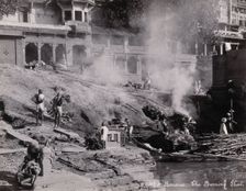 Benares (Varanasi), Uttar Pradesh: corpses being burned and consigned to the river..., [1800-1899?]. Creator: Unknown
