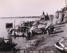 Benares (Varanasi), Uttar Pradesh: people bathing in the river Ganges, c1880s. Creator: Unknown