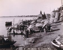 Benares (Varanasi), Uttar Pradesh: people bathing in the river Ganges, c1880s. Creator: Unknown