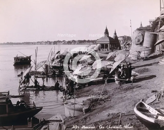 Benares (Varanasi), Uttar Pradesh: people bathing in the river Ganges, c1880s. Creator: Unknown.