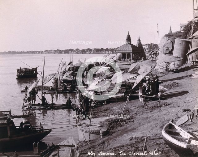 Benares (Varanasi), Uttar Pradesh: people bathing in the river Ganges, c1880s. Creator: Unknown.