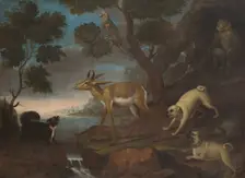 Bengalese Deer Attacked by Pugs, 18th century. Creator: David Kock
