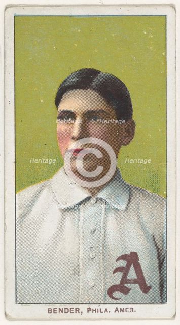 Bender, Philadelphia, American League, from the White Border series (T206) for the Amer..., 1909-11. Creator: American Tobacco Company.