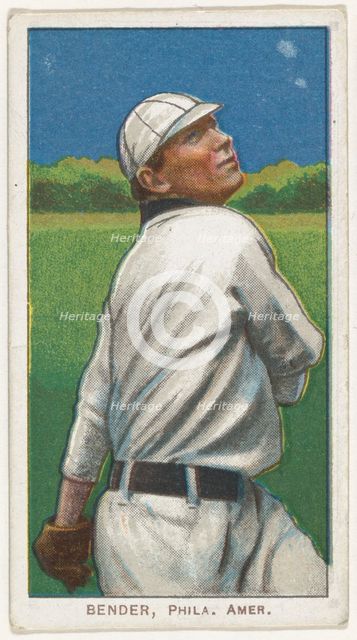 Bender, Philadelphia, American League, from the White Border series (T206) for the Amer..., 1909-11. Creator: American Tobacco Company.