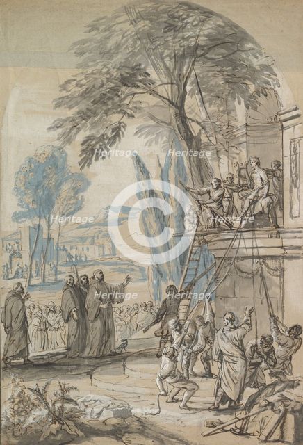 Benedict of Nursia Orders the Destruction of the Temple of Apollo at Monte..., mid-17th-early 18th c Creator: Jan Erasmus Quellinus.