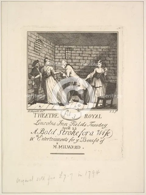 Benefit Ticket for Milward, 1788. Creator: Samuel Ireland.