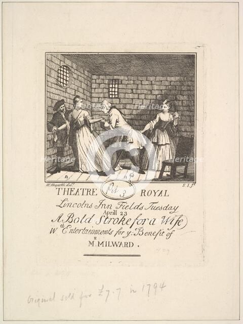 Benefit Ticket for Milward, 1788. Creator: Samuel Ireland.