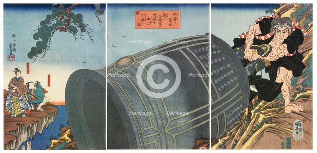 Benkei's Heroic Strength: Playfully Dragging the Bell of Mii Temple up Mount Hiei, ca 1845.