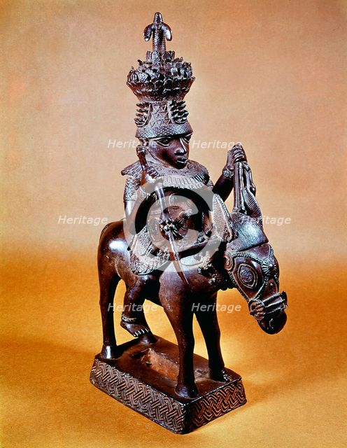 Benin bronze of horse and rider, West African. Artist: Unknown