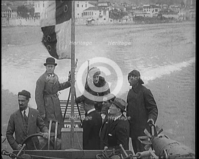 Benito Mussolini (Il Duce) and Gabriele D'Annunzio Speeding Across Lake Garda, Italy..., 1929. Creator: British Pathe Ltd.