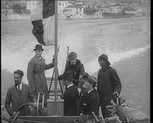 Benito Mussolini (Il Duce) and Gabriele D'Annunzio Speeding Across Lake Garda, Italy..., 1929. Creator: British Pathe Ltd