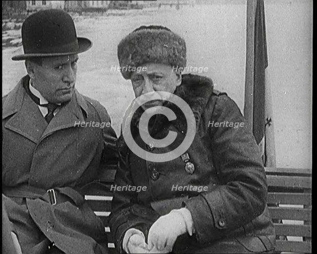 Benito Mussolini (Il Duce) and Gabriele D'Annunzio Speeding Across Lake Garda, Italy..., 1929. Creator: British Pathe Ltd.